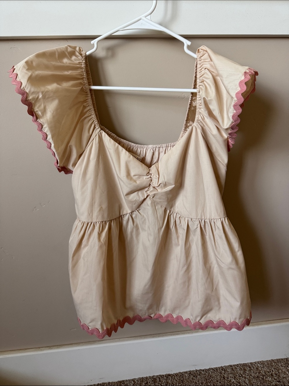 Wishlist Cream Peasant Top with Pink Trim